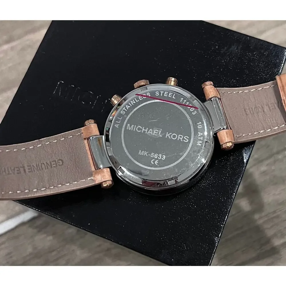 NWT Michael Kors MK5633 Parker Leather & Rose Gold Women's Watch New Battery